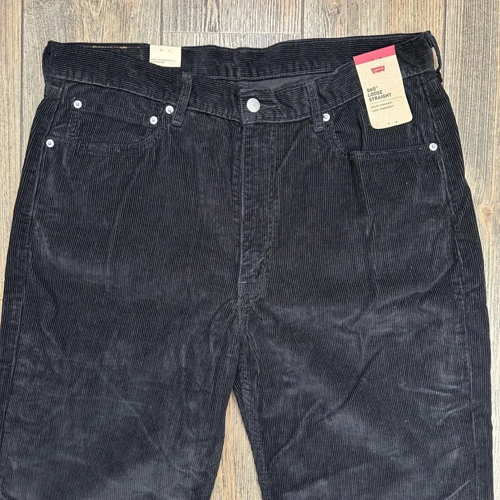 Levis 565 Loose Straight Corduroy Pants Mens 36x36 Black A7221-0056 NEW - Picture 5 of 12